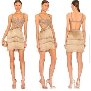 NWOT: Patbo  Metallic Fringe Trim Mini Dress in Gold